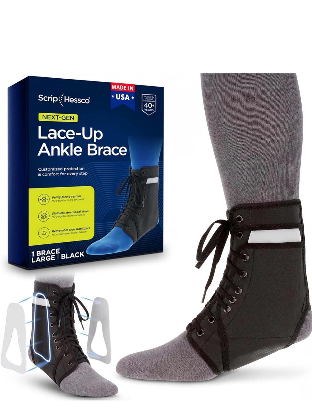 Lace-Up Ankle Brace for Men - Black Ankle support Sports Large
